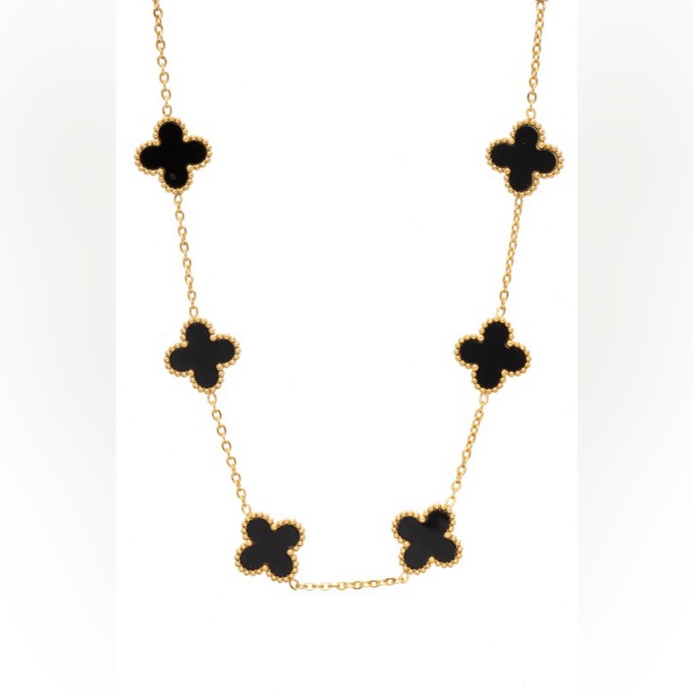 Luxury Clover Station Necklace | Black Gold or White Gold